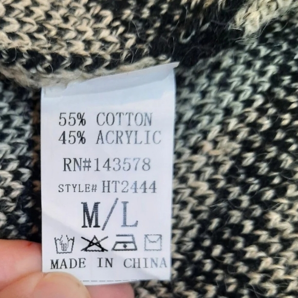 Long cardigan duster Aztec sz M pale grey & black - Picture 5 of 5